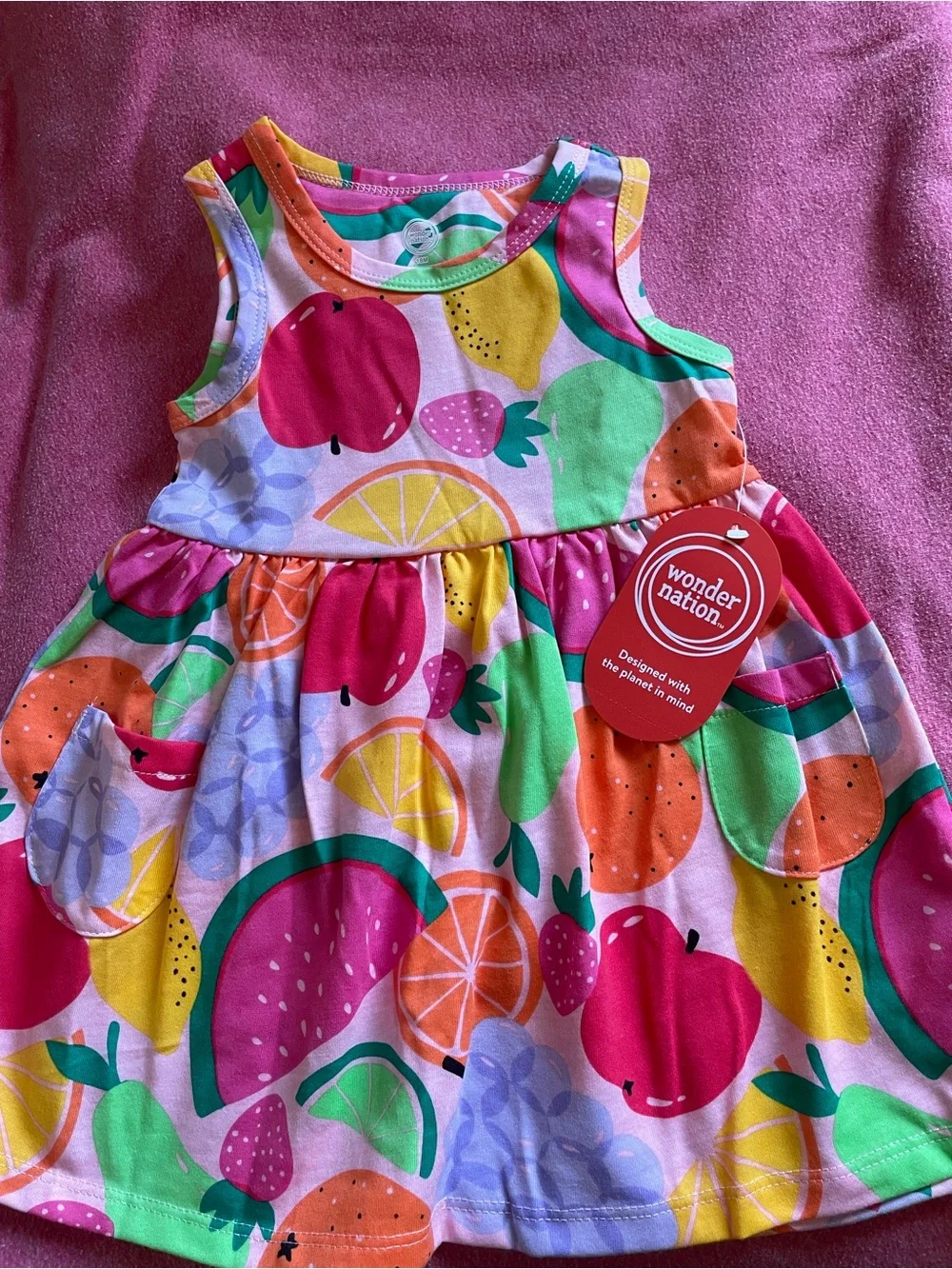 Wonder Nation Girls' Pink Fruit Print Tank Dress